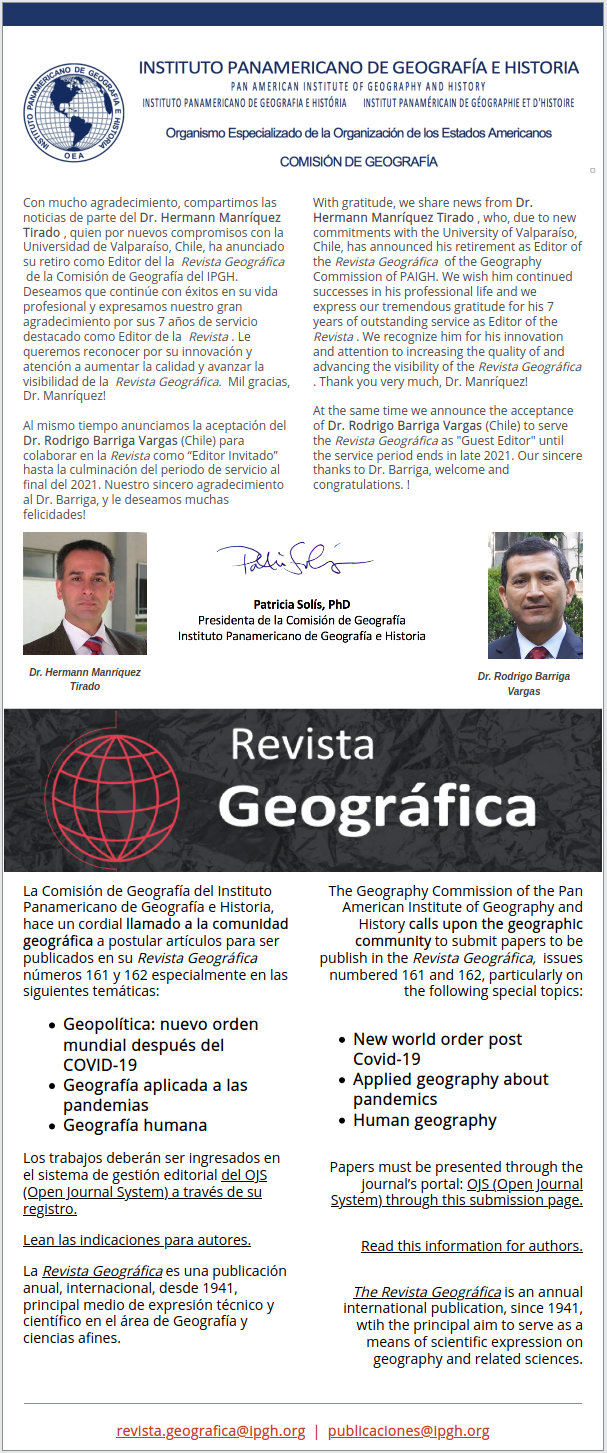Revista Geografica del IPGH Noticias y Convocatoria